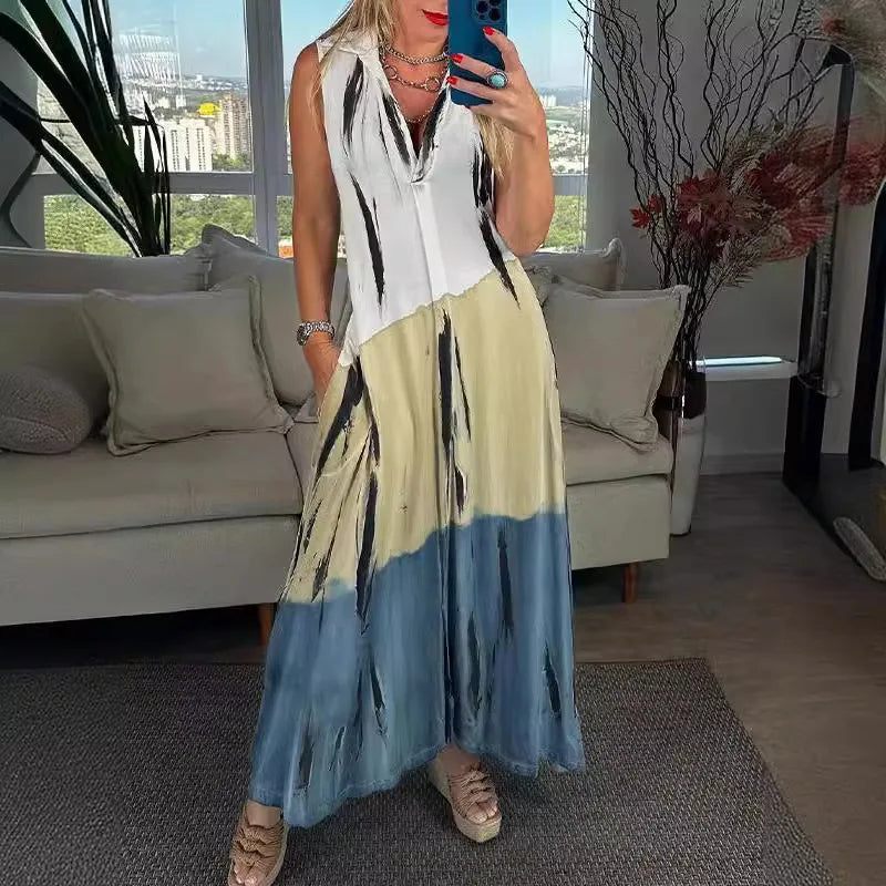 Stylish Sleeveless Panel Pocket Dress