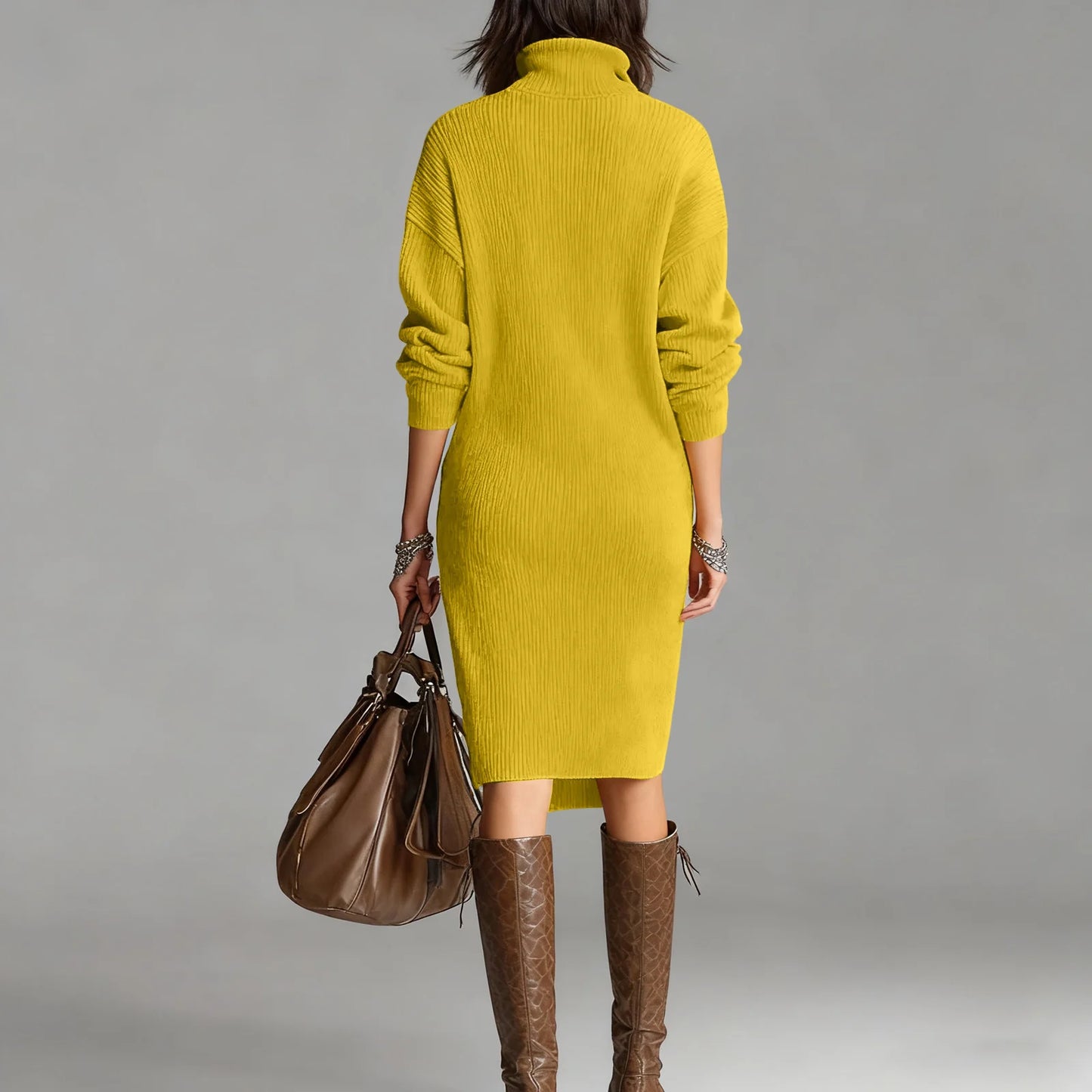 Casual Button Loose Mid-Length Knitting Sweater Dress