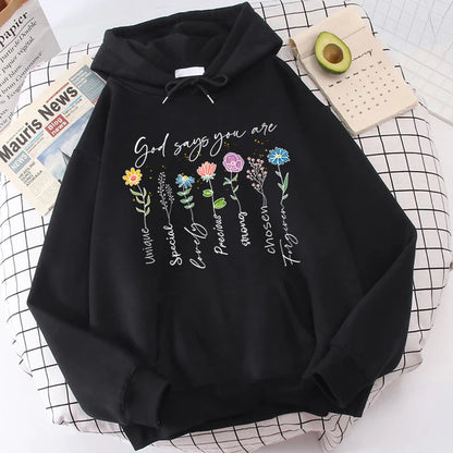 Funny Flower Print Hooded Sweatshirt