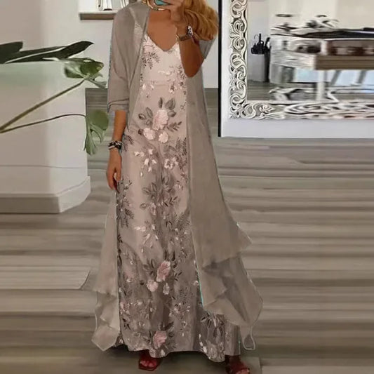 Chic Digital Print Crop & Chiffon Set