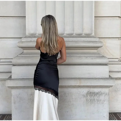 Satin Glow Lace Splice Dress