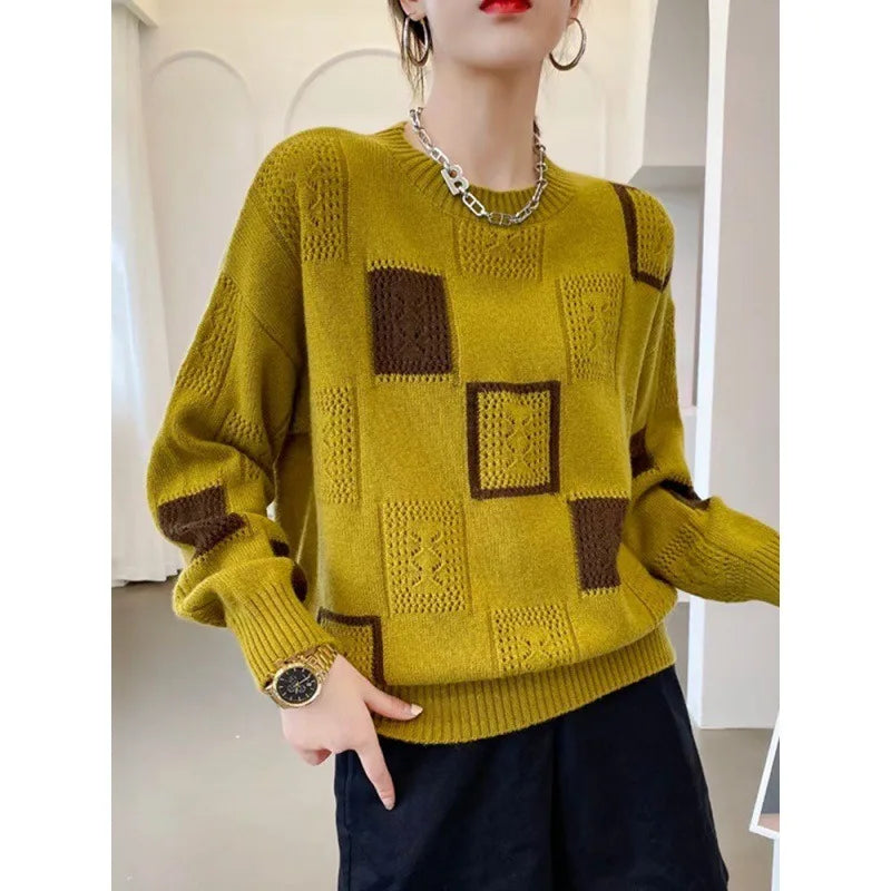 Vintage Geometric Patchwork Knitted Sweater