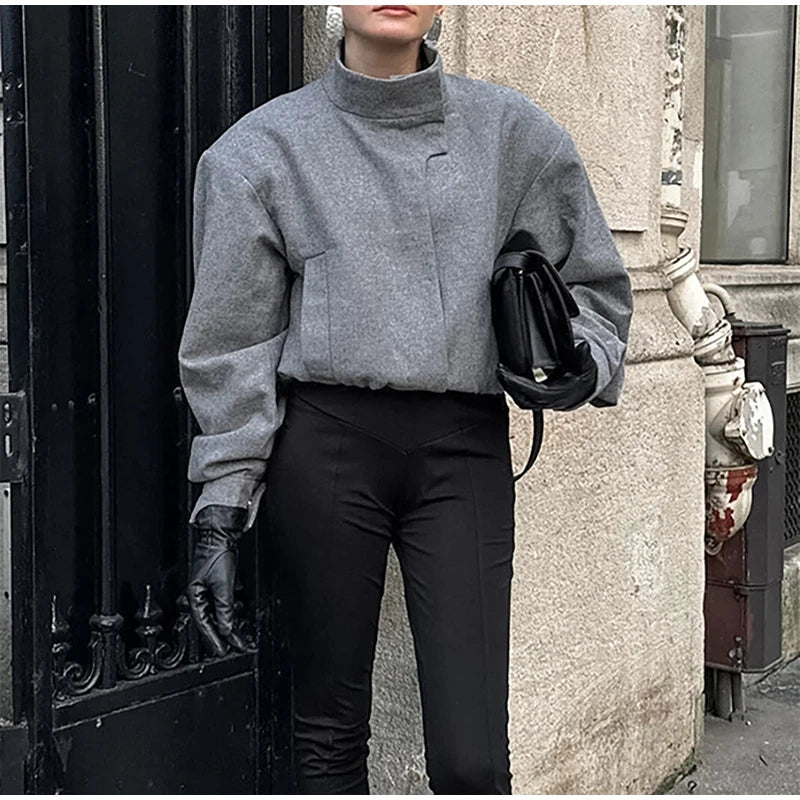 Elegant Gray Woolen Coat
