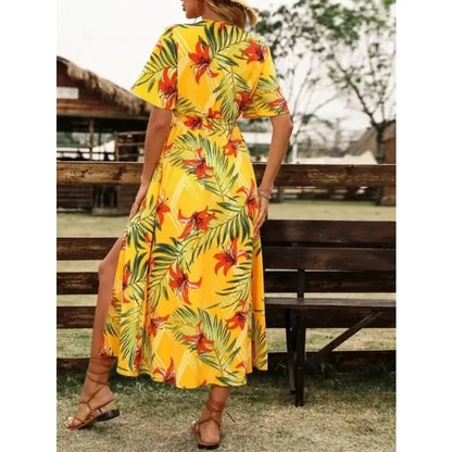 Elegant Curve V-Neck Belted Dress