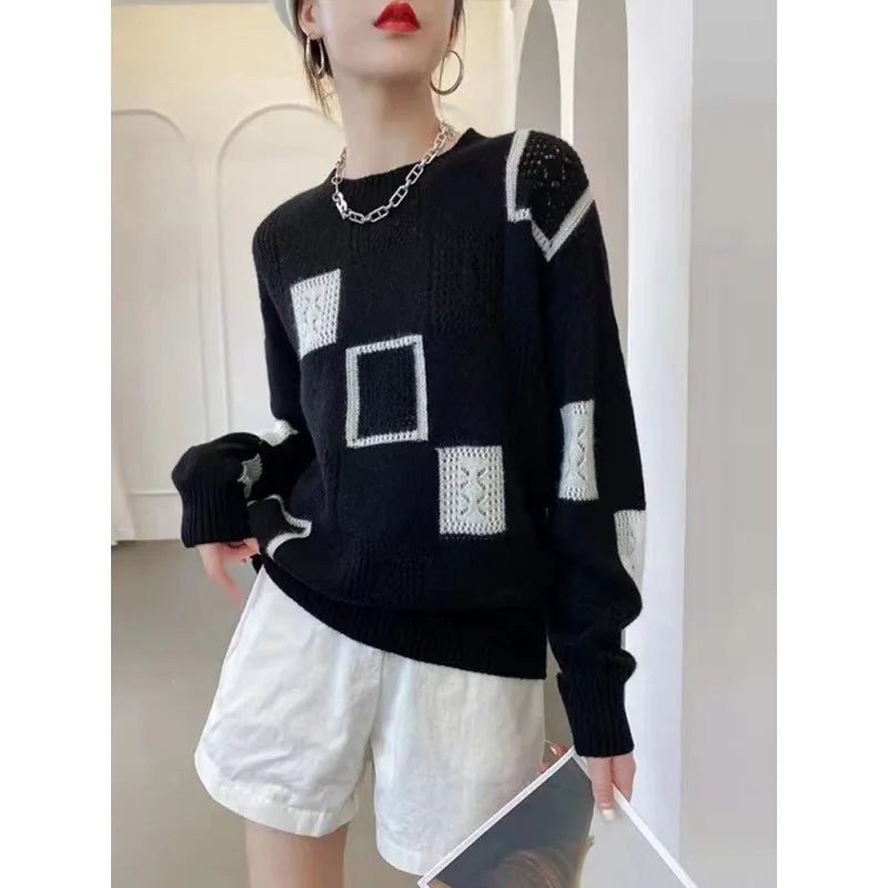 Vintage Geometric Patchwork Knitted Sweater