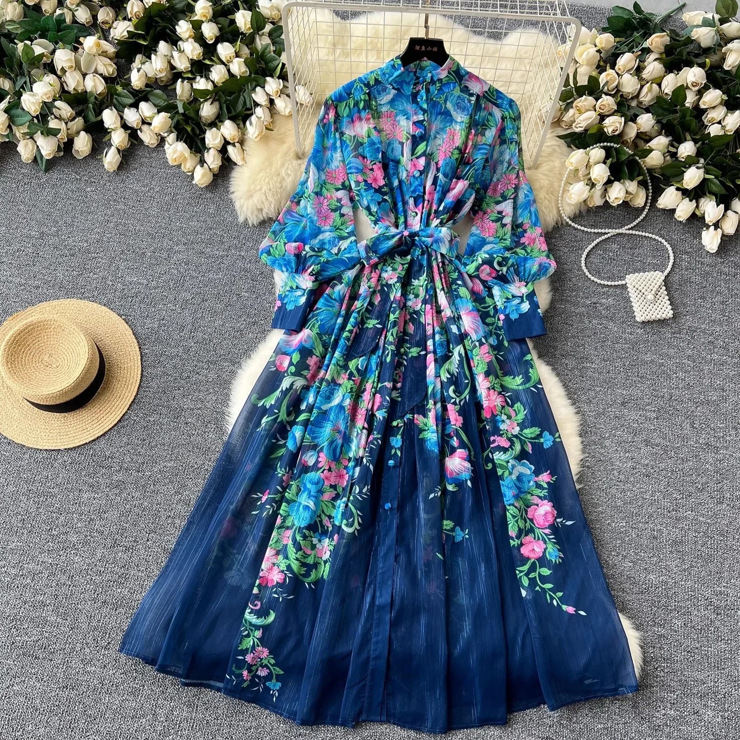 Silk Chiffon Floral A-Line Dress