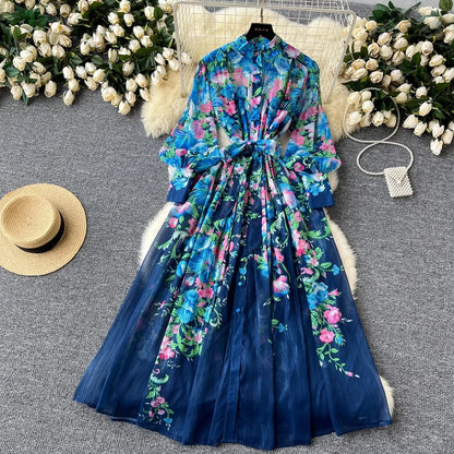 Silk Chiffon Floral A-Line Dress