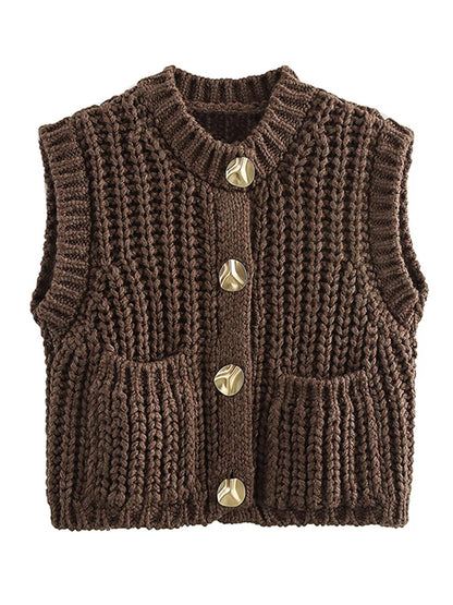 Cozy Chic Knitted Brown Vest