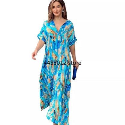 Vivid Bloom V-Neck Maxi Dress