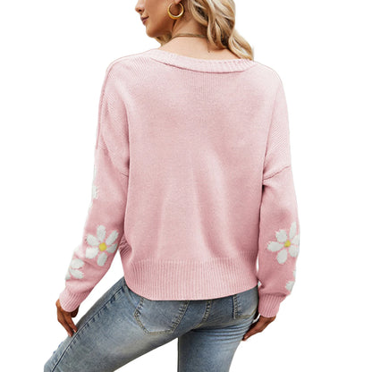 Blossom Knit V-Neck Button Cardigan