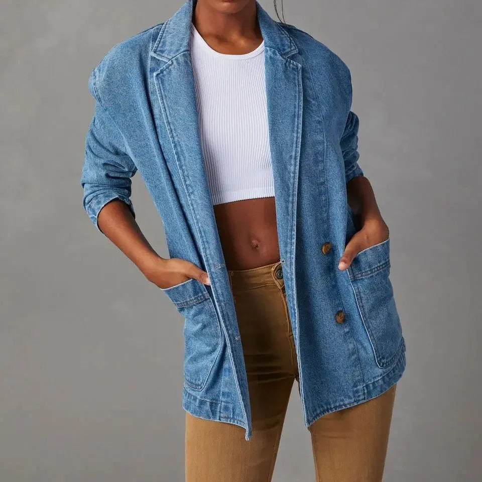 Vintage V Neck Denim Jacket