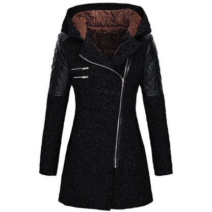 Women’s Mid-Length Hooded Loose Tweed Trench Coat