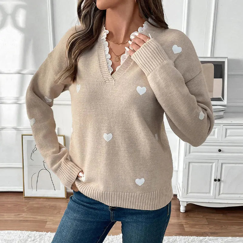 Lace Heart Patchwork Knit Sweater