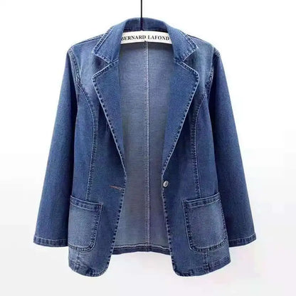 One Button Denim Suit Jacket