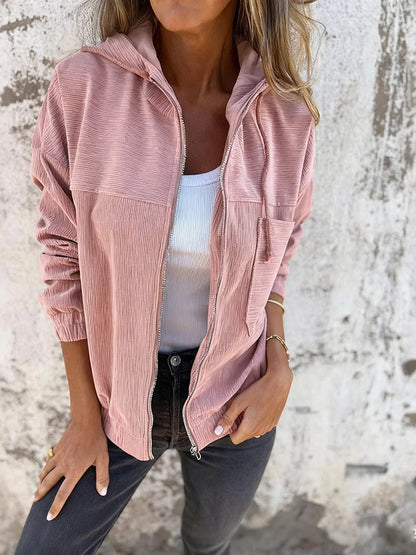 Cozy Cord Hooded Zip-Up Corduroy Jacket