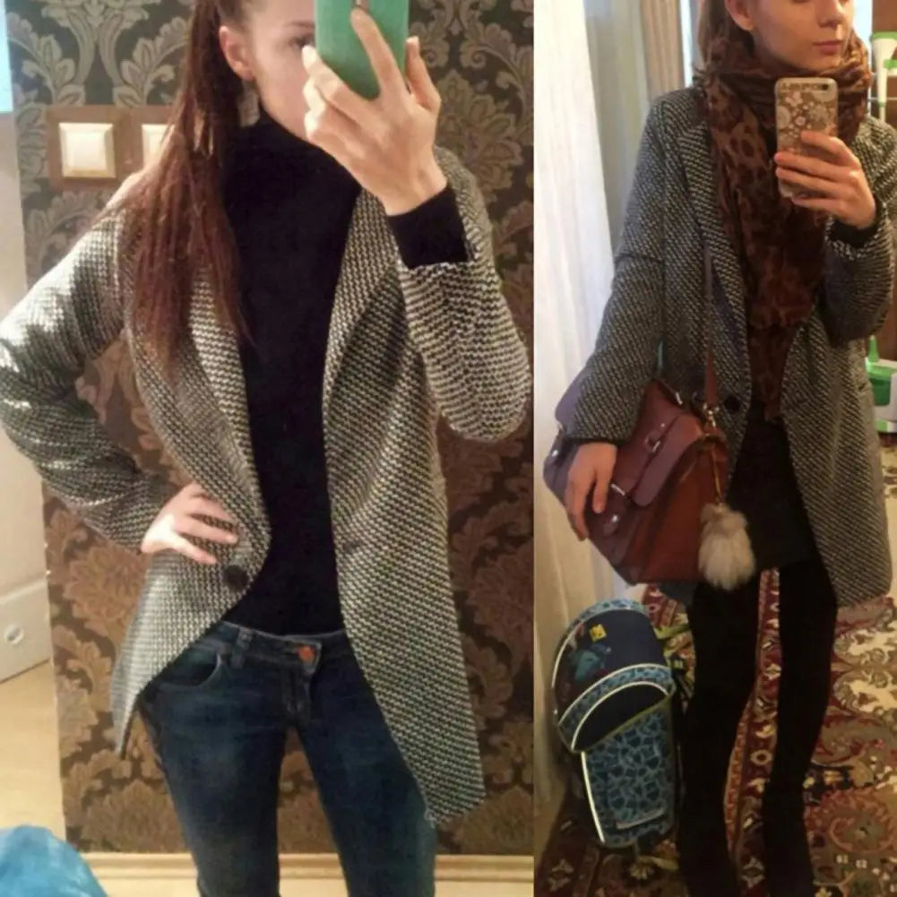 Slim Fit Plaid Woolen Coat