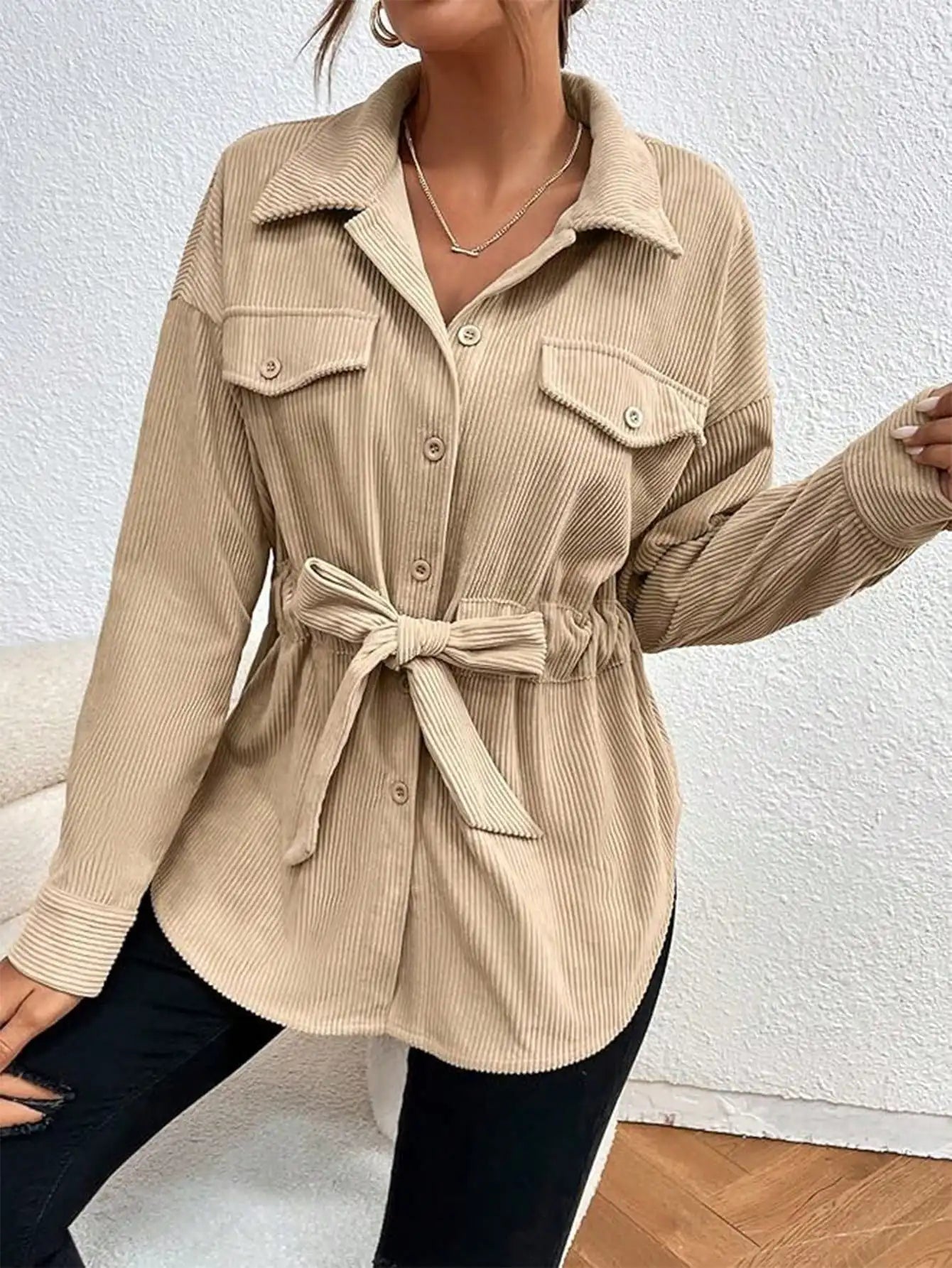 Long Sleeve Belted Coat