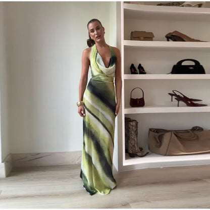 Chic Tie-Dye Backless Lace-Up Dress