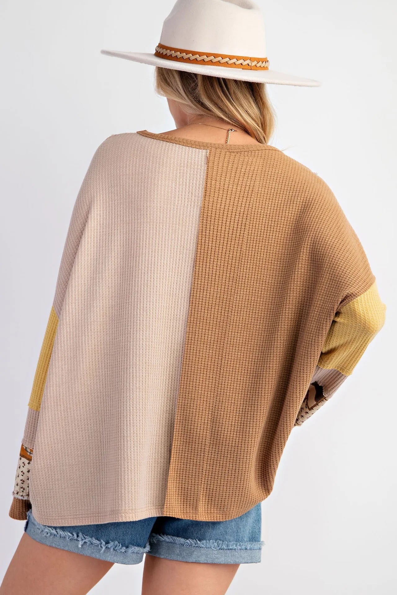 Colorblock Waffle Knit Hoodie