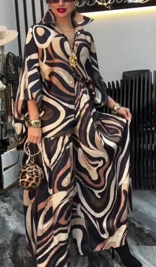 Elegant Printed Top & Wide-Leg Set