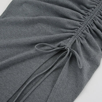 Off-Shoulder Lace-Up Maxi Dress