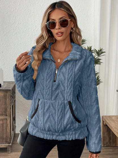 Wool Blend Patchwork Zip Hoodie