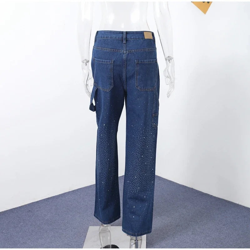 Spark Denim Rhinestone Straight Jeans