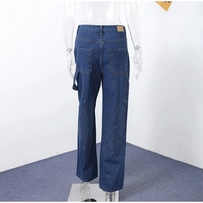 Spark Denim Rhinestone Straight Jeans