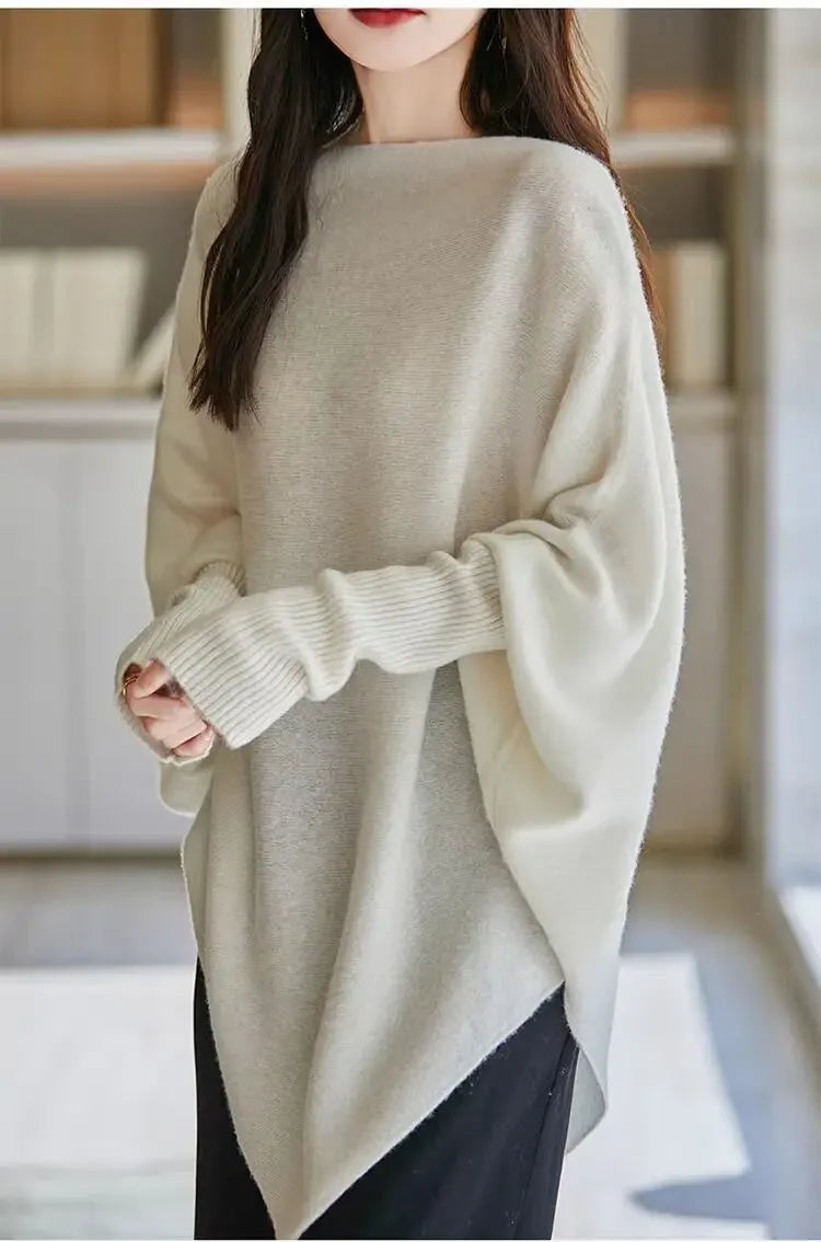 Batwing Sleeve Irregular Knit Sweater