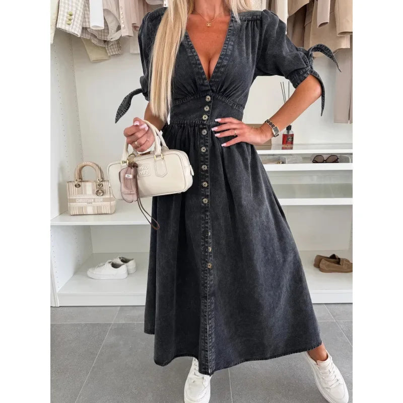 Vintage Lace-Up Denim Dress