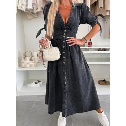 Vintage Lace-Up Denim Dress