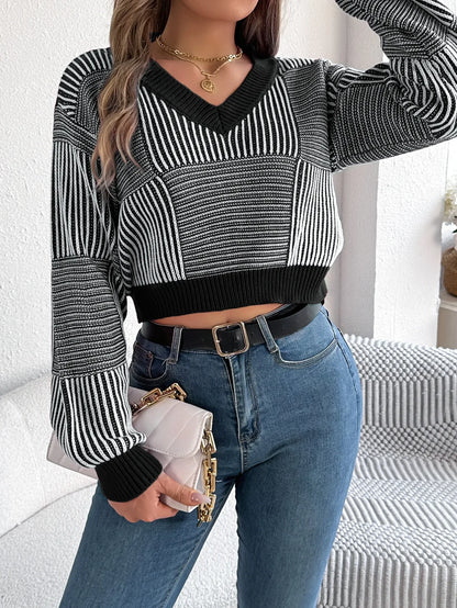Striped Charm V-Neck Crop Sweater