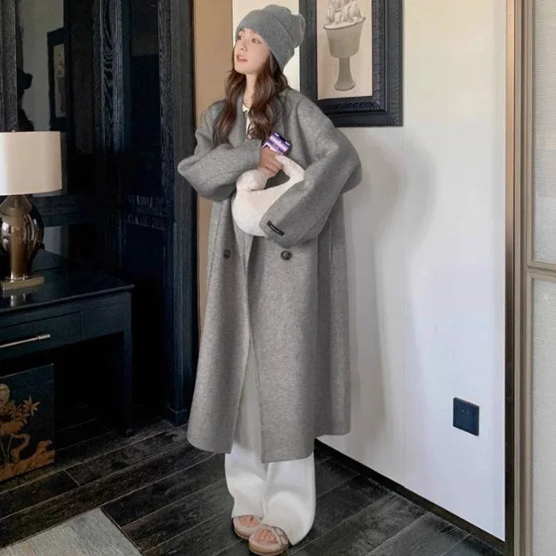 Elegant Woolen Mid-Long Coat