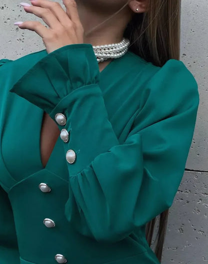 Sophisticated Slim V Neck Chiffon Dress