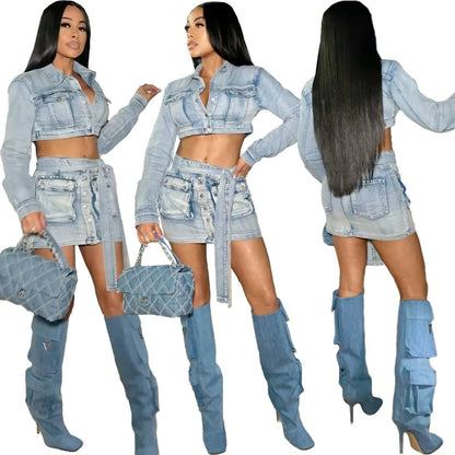 Indigo Muse Denim Mini Skirt Set