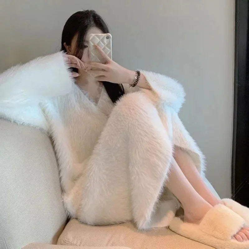 Winter Mink-Like Loose-Fit Knee-Length Dress