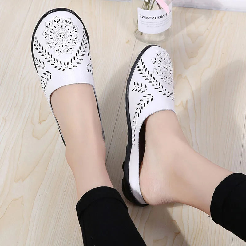 Breezy Chic Leather Slip-On Mules