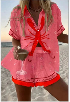 Printed Button Shirt and Shorts Set