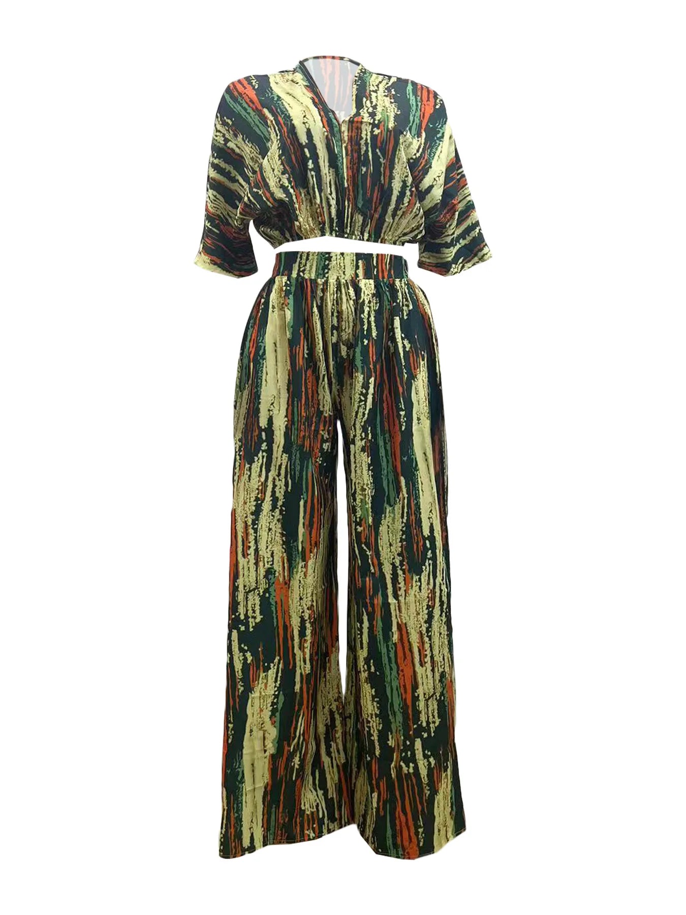 Striped V-Neck Two-Piece Set