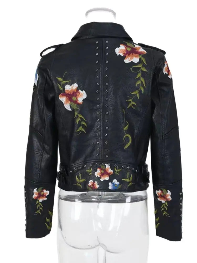 Floral Embroidered Biker Jacket