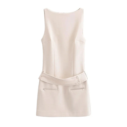 Chic Belted Sleeveless Cropped Dress