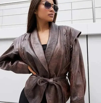 Lace-Up Faux Leather Jacket