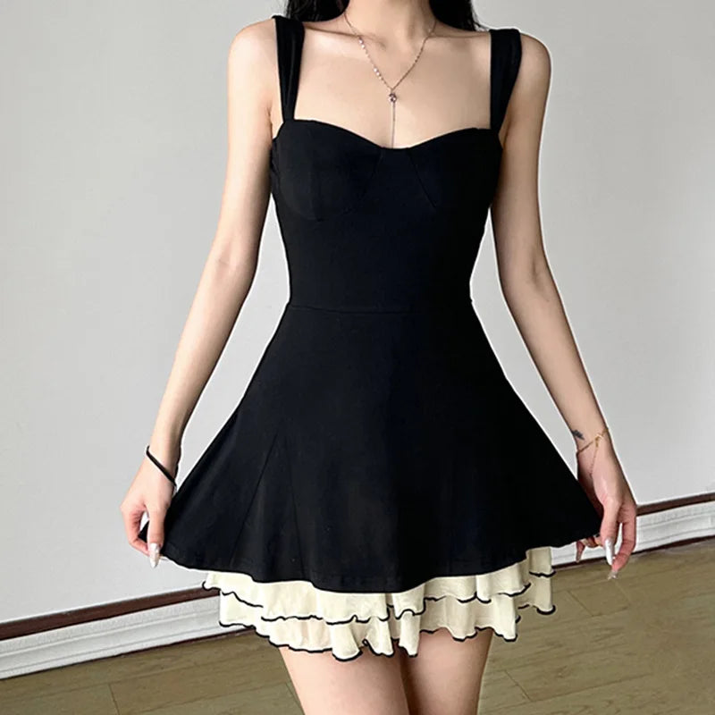 Curve Pop Contrast Layered Swing Dress
