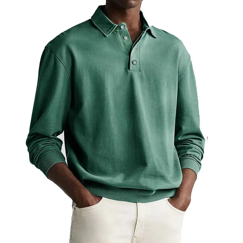 Men’s Long Sleeve Business Casual Cotton Polo