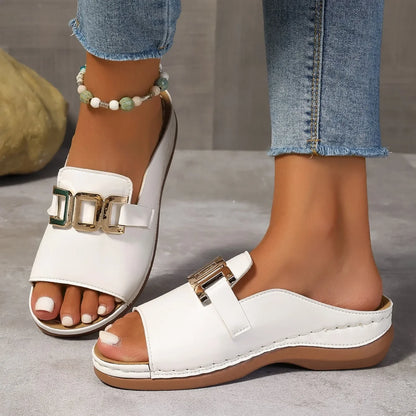 Summer Stride Chunky Wedge One-Shoulder Slippers