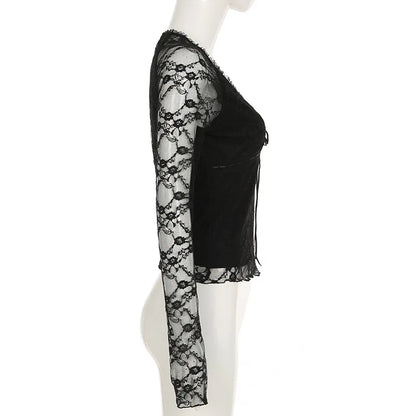 Goth Lace Sheer Patchwork Crop Top