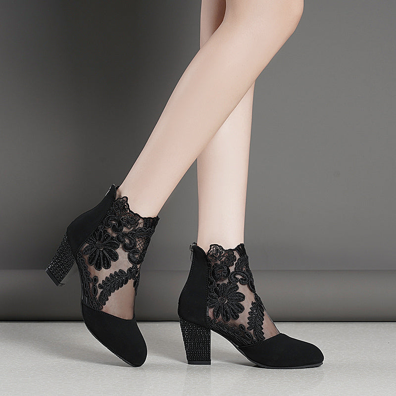 Lace Bloom Hollow Ankle Heels