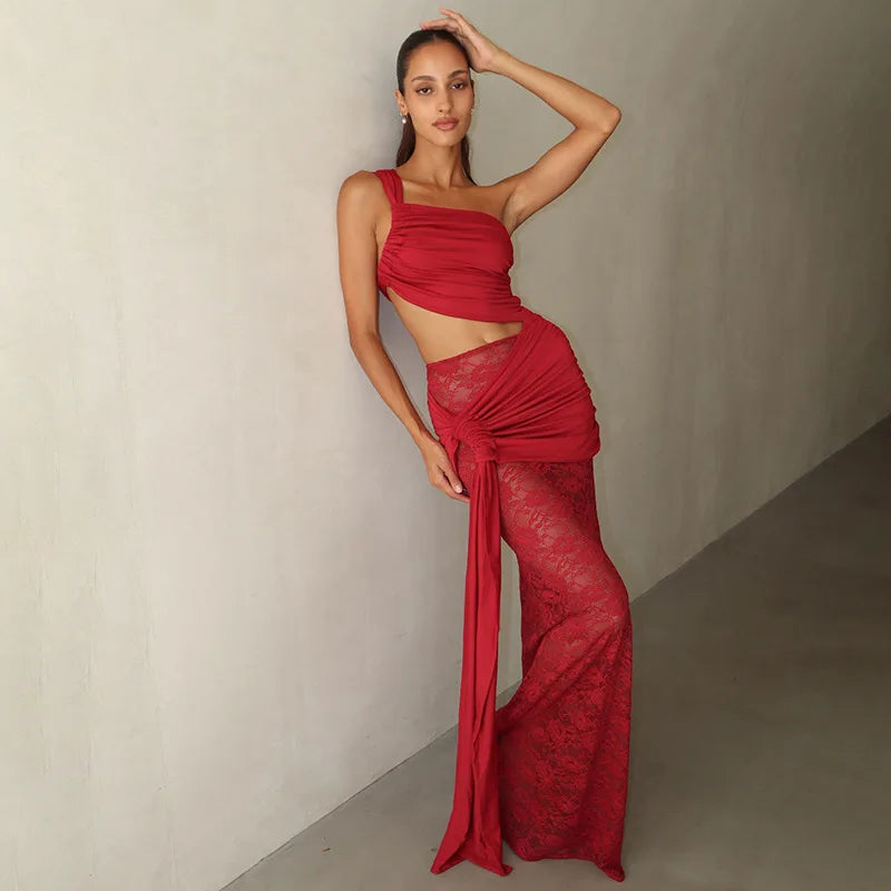 Elegant One-Shoulder Lace Evening Dress