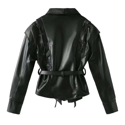 Lace-Up Faux Leather Jacket