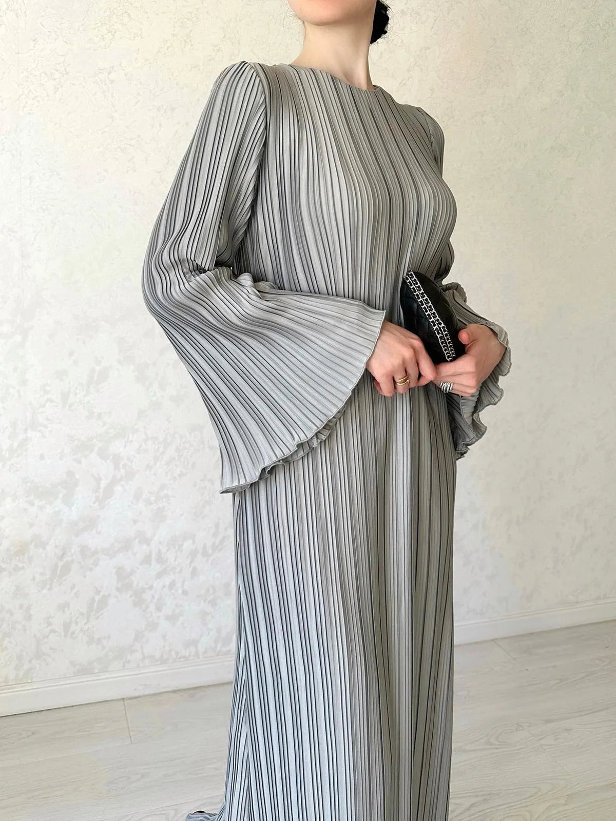 Pleated Flare Sleeve Maxi Dress